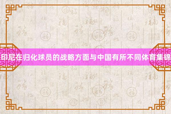 印尼在归化球员的战略方面与中国有所不同体育集锦